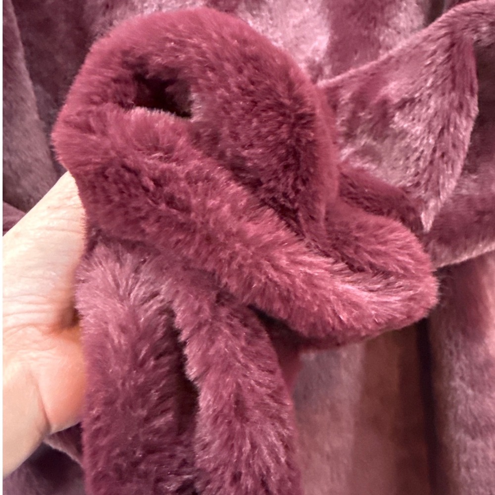 Cara Santana x Nine West Womens Faux Fur Coat Burgundy Plum XS Long Coat Jacket - Picture 10 of 10